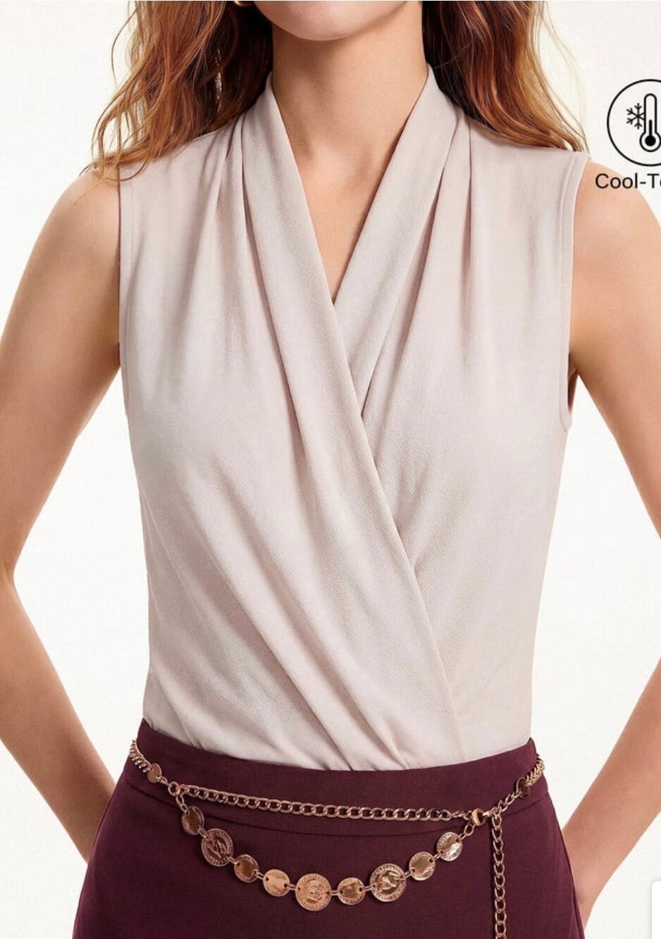 OGLmove Ivory Beige Wide Ribbed Crossover Long Sleeve Top Womens Size XS New